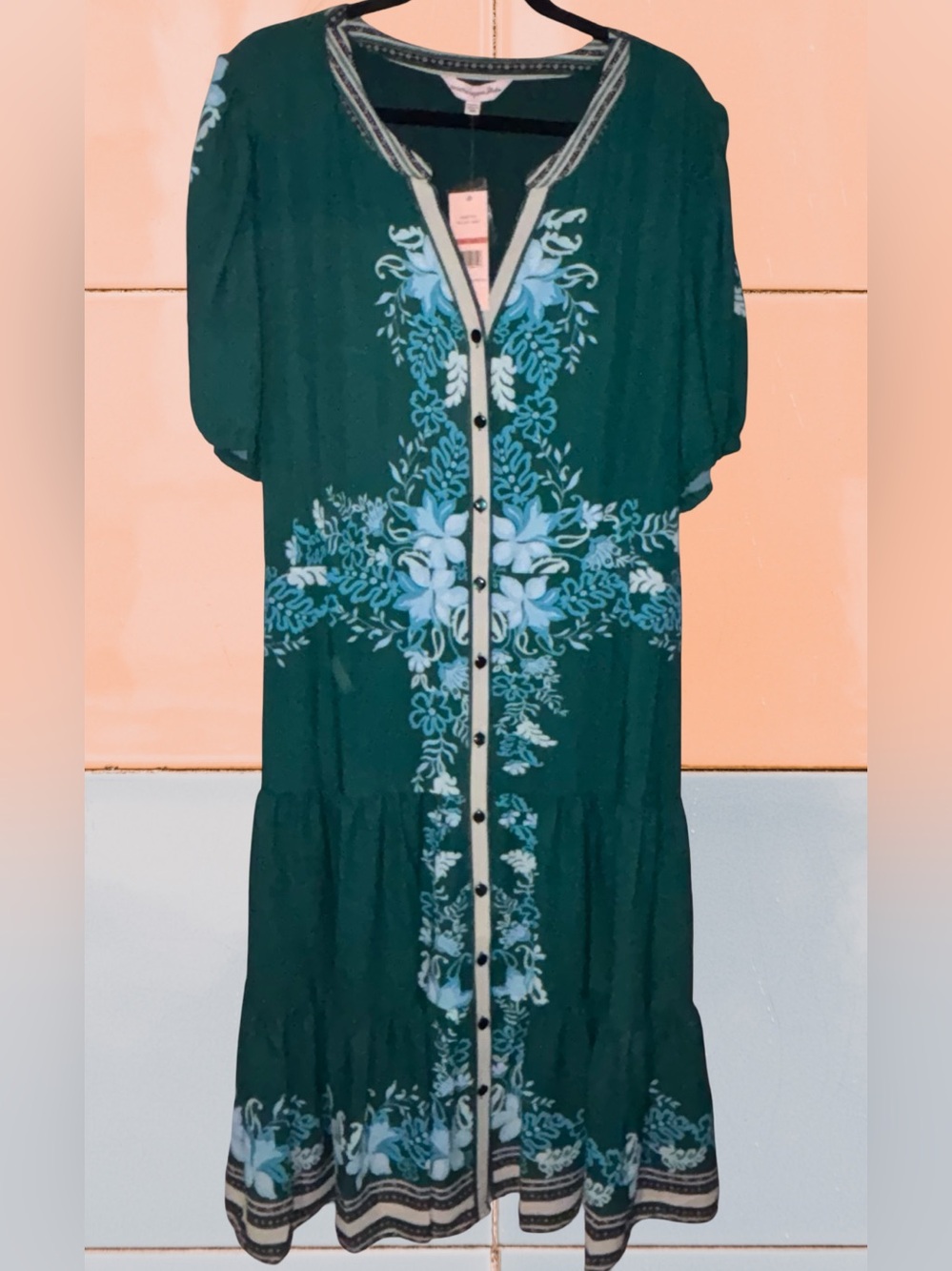 Nanette Lepore Teal Midi Dress with Light Blue Floral Detail